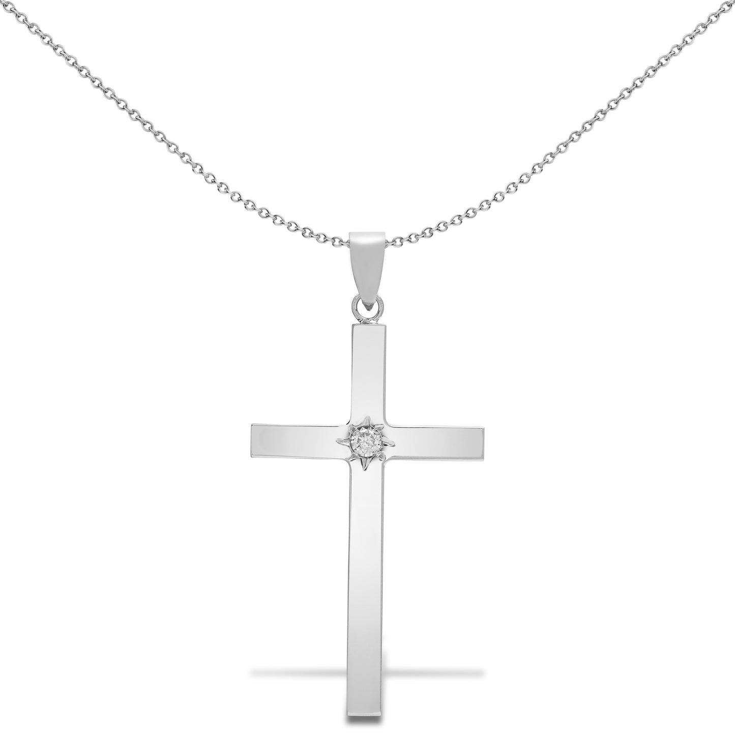 9ct White Gold  0.1ct Diamond Minimalist Solitaire Cross Pendant - 9X092