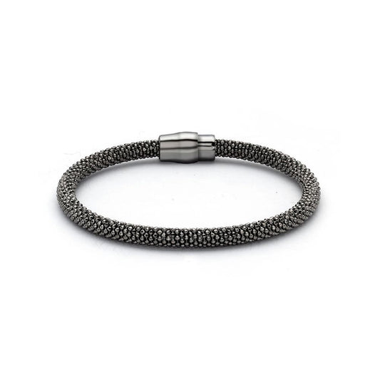 Ruthenium Black Silver  Bead Magnetic Popcorn Bracelet 5mm - ABB026-Black