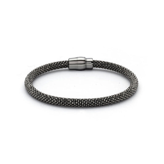 Ruthenium Black Silver  Bead Magnetic Popcorn Bracelet 5mm - ABB026-Black