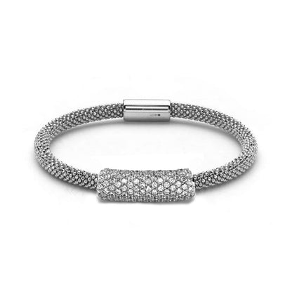 Sterling Silver  CZ Beaded Magnetic Popcorn Bracelet - ABB055