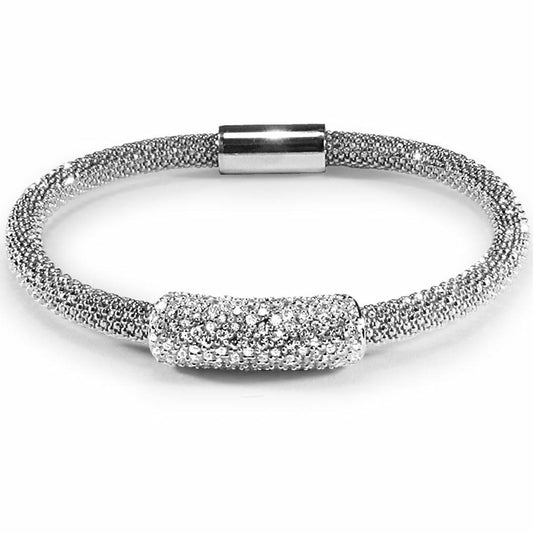 Sterling Silver  CZ Beaded Magnetic Popcorn Bracelet - ABB055