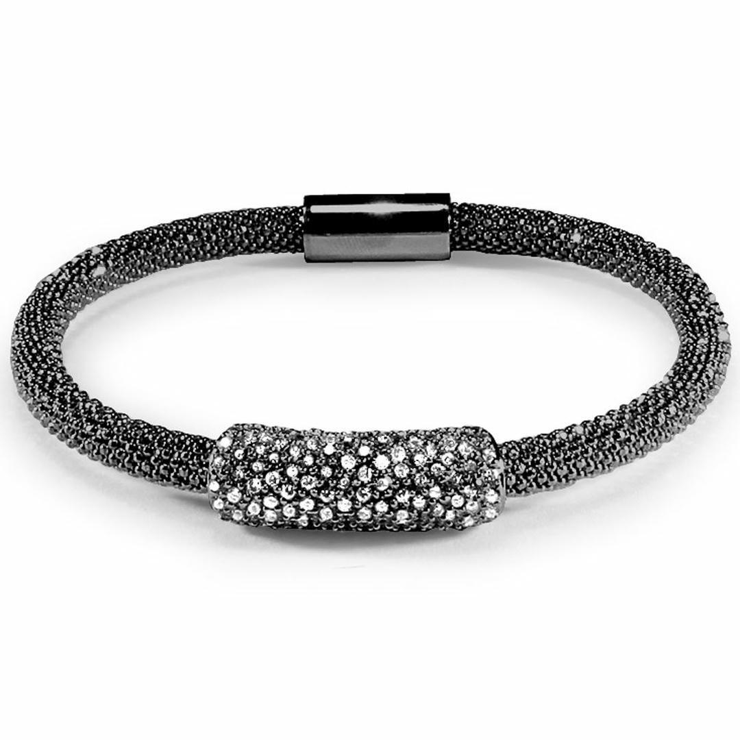 Silver  CZ Black Rhuthenium bead set Popcorn Bracelet - ABB056