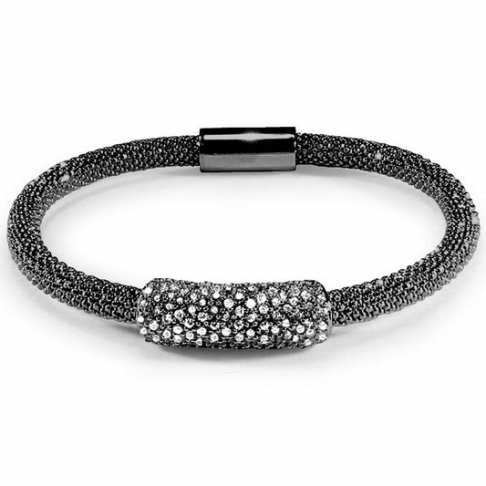 Silver  CZ Black Rhuthenium bead set Popcorn Bracelet - ABB056