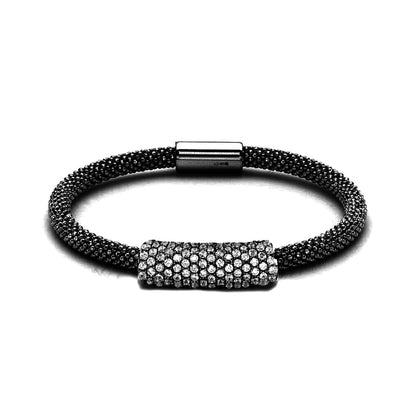 Silver  CZ Black Rhuthenium bead set Popcorn Bracelet - ABB056