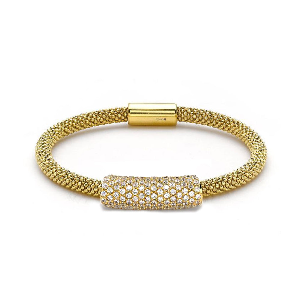 Sterling Silver  CZ Gilded bead set Popcorn Bracelet - ABB057