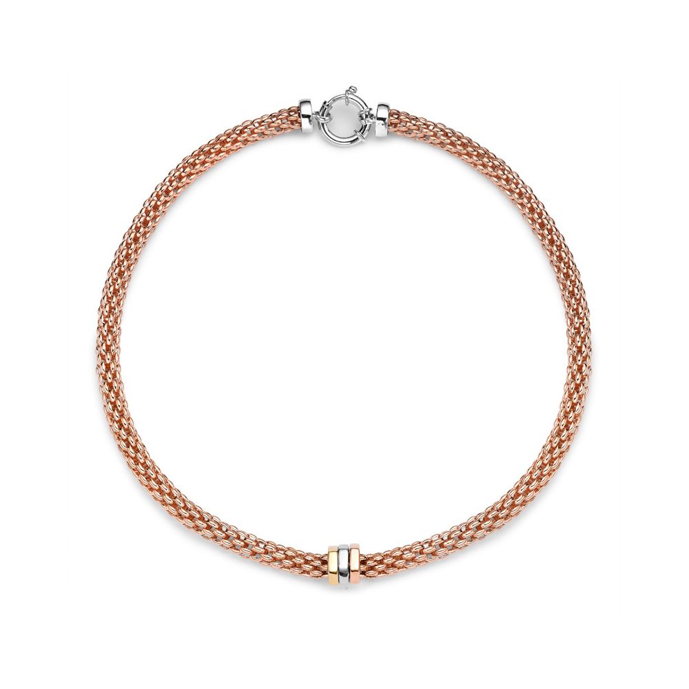 Rose Sterling Silver  8mm Stretchy Brick Charm Necklace - ABB064-N