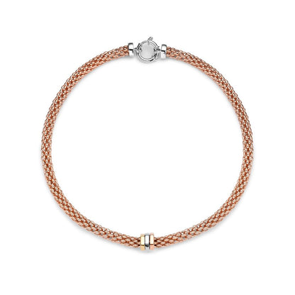 Rose Sterling Silver  8mm Stretchy Brick Charm Necklace - ABB064-N