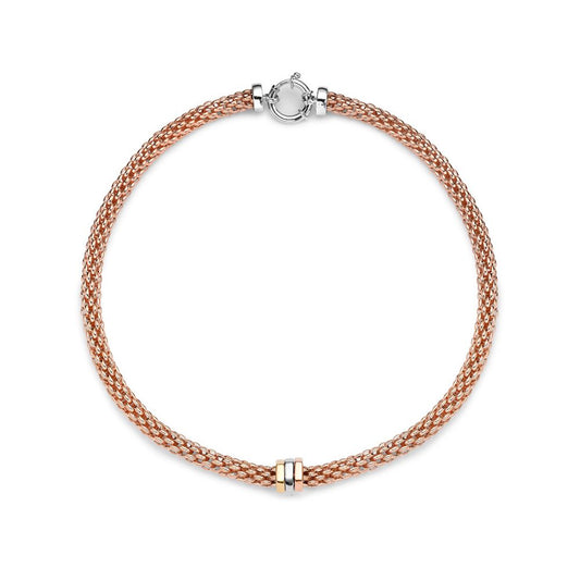 Rose Sterling Silver  8mm Stretchy Brick Charm Necklace - ABB064-N