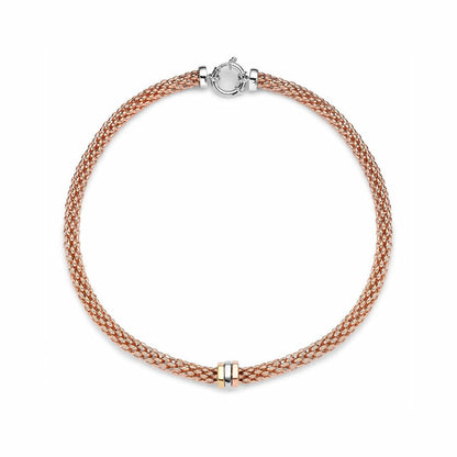 Rose Sterling Silver  8mm Stretchy Brick Charm Necklace - ABB064-N