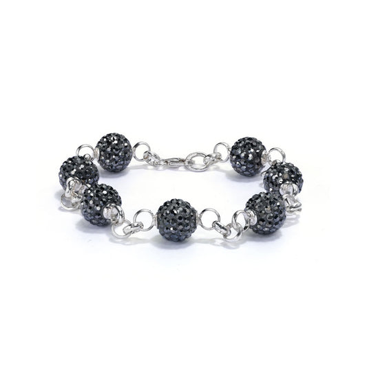 Silver  Disco Ball Bracelet 10mm - Grey Crystal - ABB077