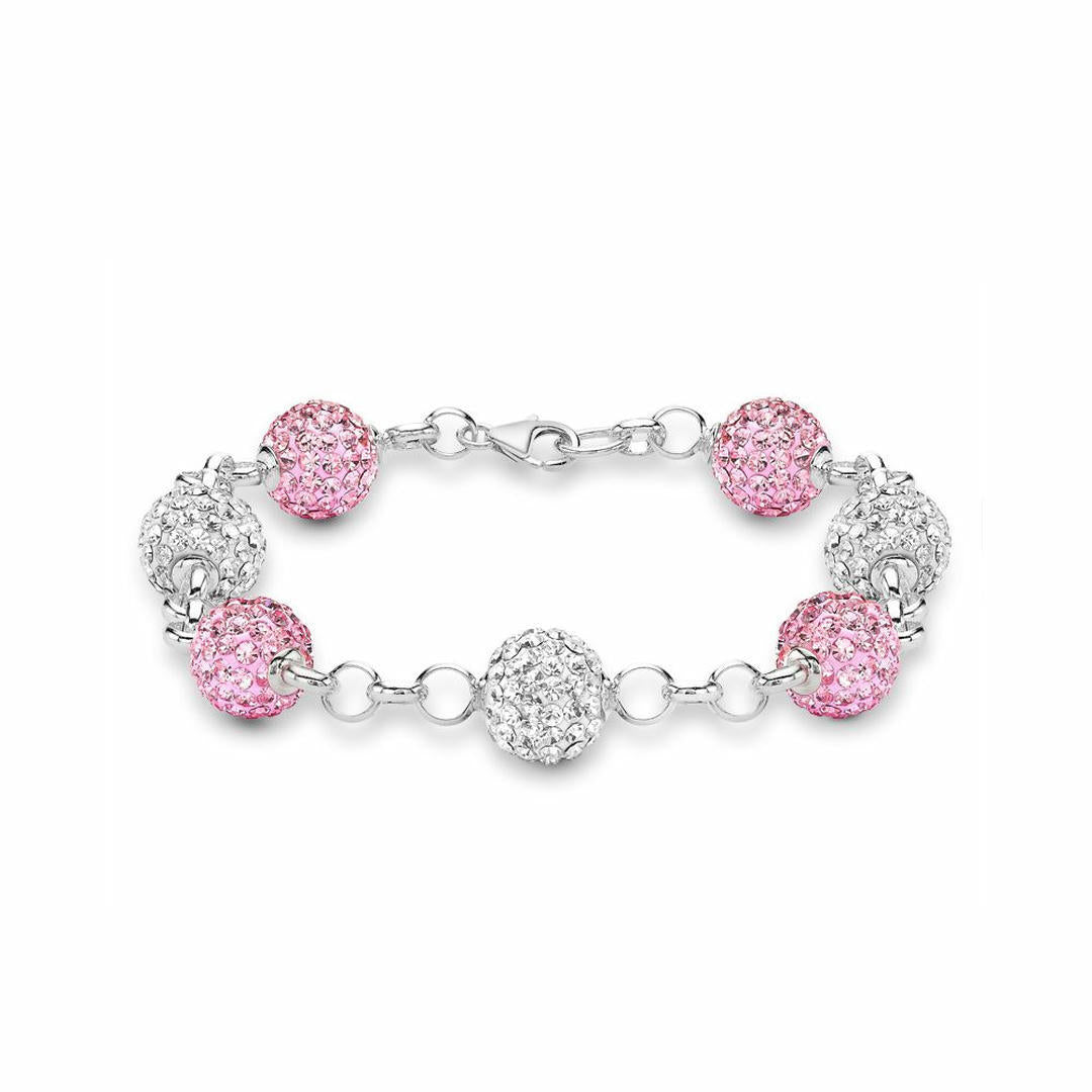Silver  Disco Ball Bracelet 10mm - Pink Crystal - ABB079A