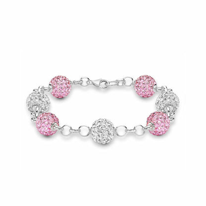 Silver  Disco Ball Bracelet 10mm - Pink Crystal - ABB079A