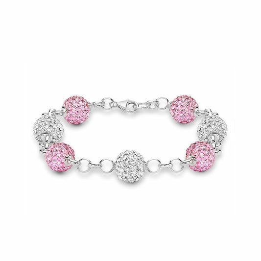 Silver  Disco Ball Bracelet 10mm - Pink Crystal - ABB079A