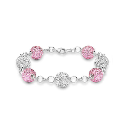 Silver  Disco Ball Bracelet 10mm - Pink Crystal - ABB079A