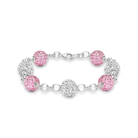 Silver  Disco Ball Bracelet 10mm - Pink Crystal - ABB079A