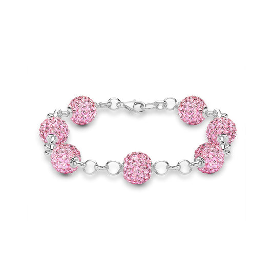 Silver  Disco Ball Bracelet 10mm - Pink Crystal - ABB079B
