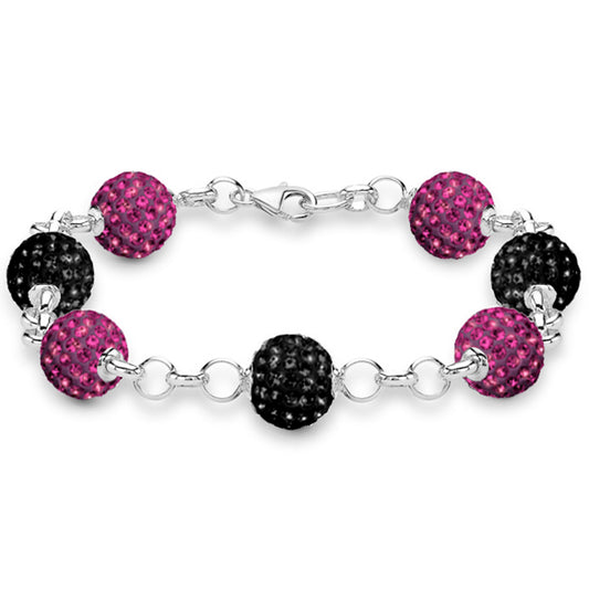Silver  Disco Ball Bracelet 10mm - Hot Pink Crystal - ABB079G