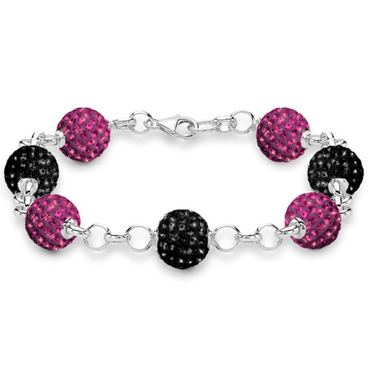 Silver  Disco Ball Bracelet 10mm - Hot Pink Crystal - ABB079G