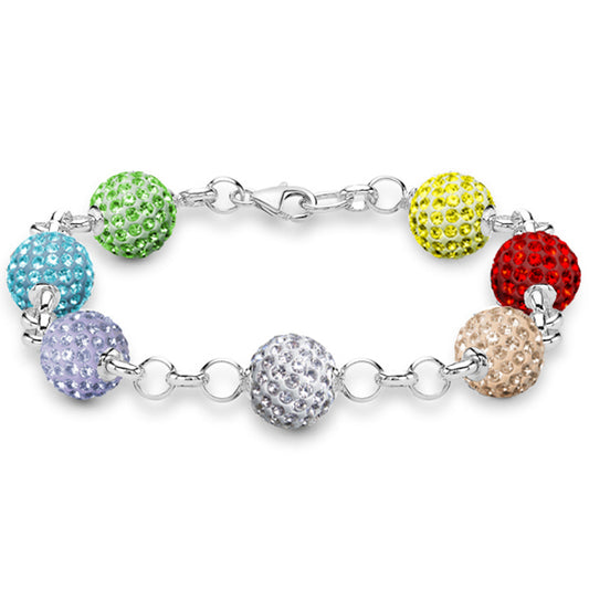 Silver  Disco Ball Bracelet 10mm - Rainbow Crystal - ABB079H