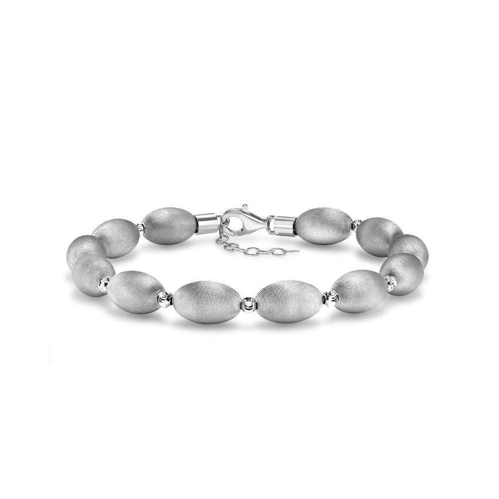 Sterling Silver  Brushed Satin Oval Bead Bracelet - ABB081A