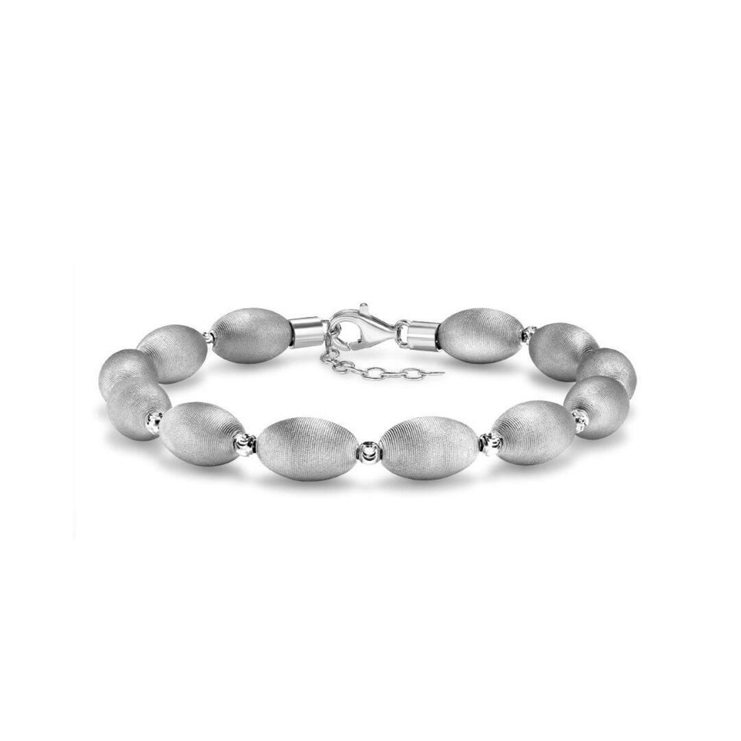 Sterling Silver  Brushed Satin Oval Bead Bracelet - ABB081A