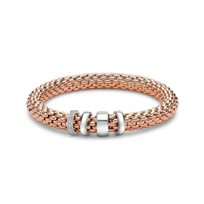Rose Sterling Silver  CZ 8mm Stretchy Brick Flex Links Charm Bracelet - ABB083C