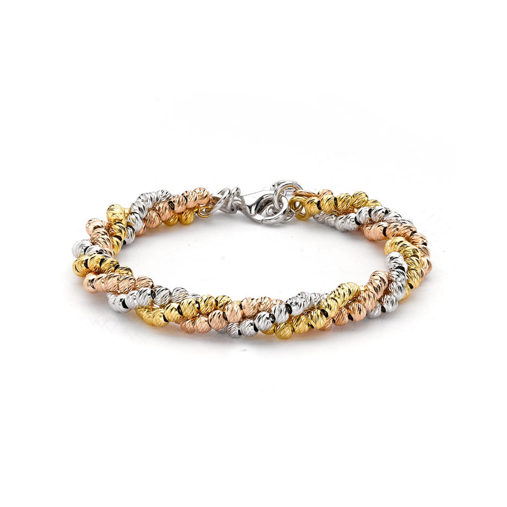 3 Colour Gold-plated Silver  3 Row Beads Multi-strand Bracelet - ABB091