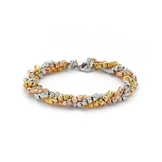 3 Colour Gold-plated Silver  3 Row Beads Multi-strand Bracelet - ABB091