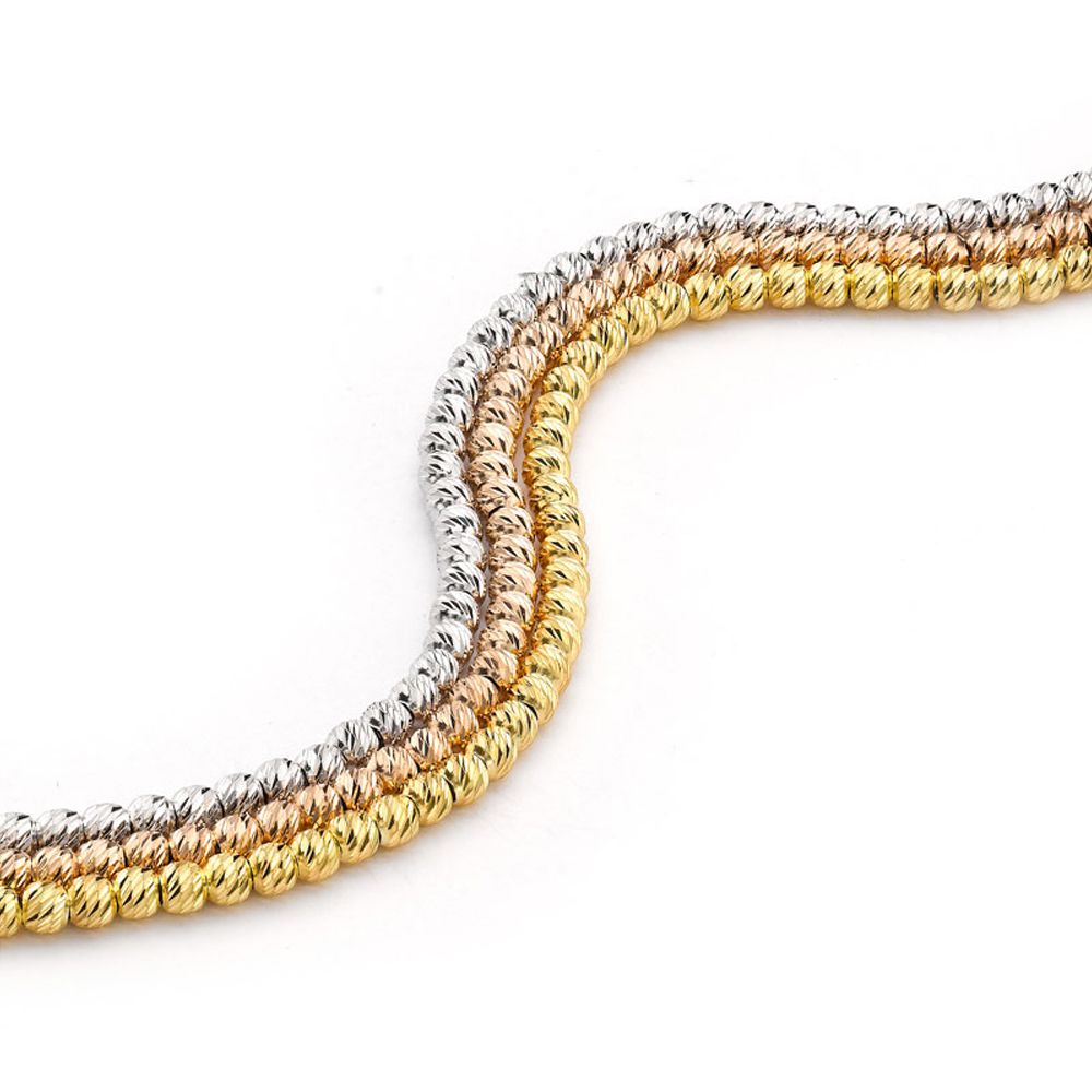 3 Colour Gold-plated Silver  3 Row Beads Multi-strand Bracelet - ABB091