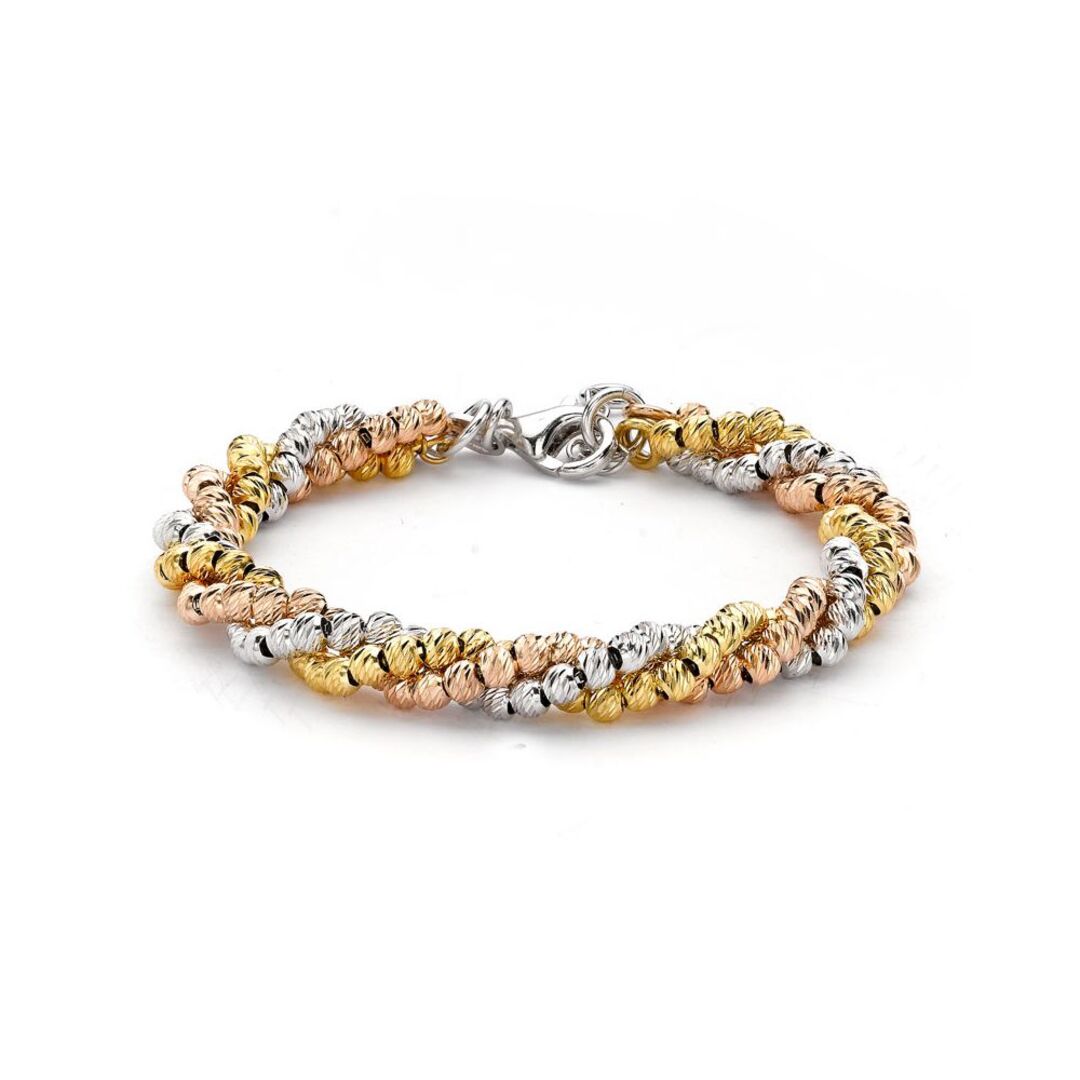 3 Colour Gold-plated Silver  Beads Layered Multi-strand Bracelet - ABB091