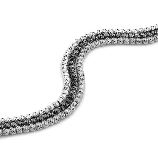 Sterling Silver  Two-tone 3 Row Beads Multi-strand Bracelet - ABB092