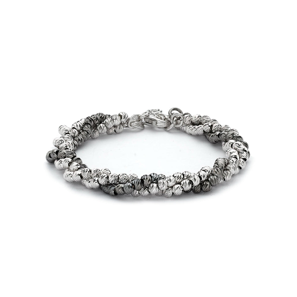 Sterling Silver  Two-tone 3 Row Beads Multi-strand Bracelet - ABB092