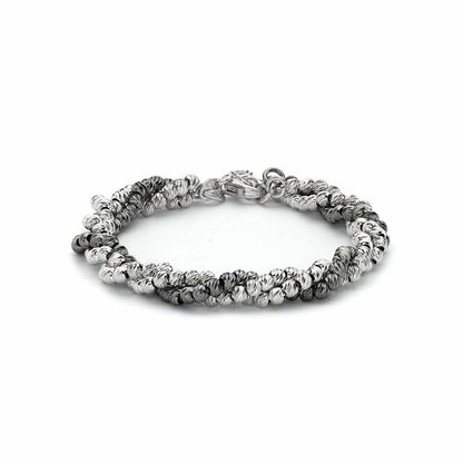 Sterling Silver  Two-tone 3 Row Beads Multi-strand Bracelet - ABB092