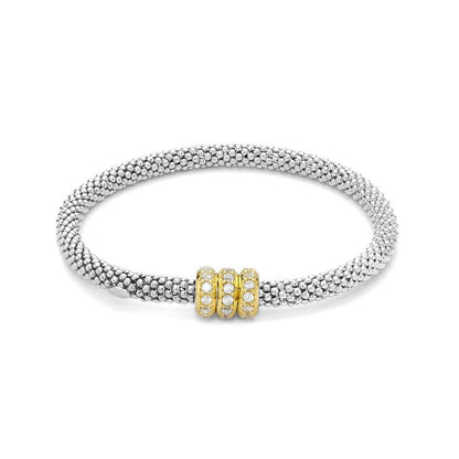 Gold-plated Sterling Silver  CZ Beaded Magnetic Popcorn Bracelet - ABB111A