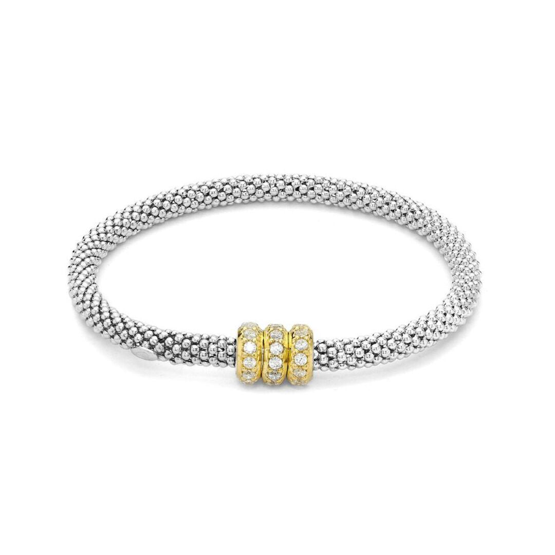 Gold-plated Sterling Silver  CZ Beaded Magnetic Popcorn Bracelet - ABB111A