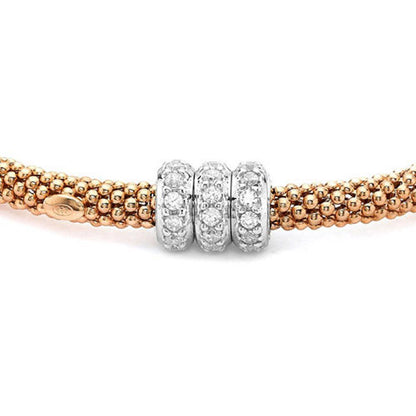 Rose Silver  CZ Beaded Magnetic Popcorn Necklace - ABB111B-N