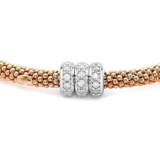 Rose Silver  CZ Beaded Magnetic Popcorn Necklace - ABB111B-N