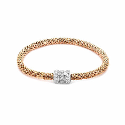 Rose Gold-plated Silver  CZ Popcorn Beaded Magnetic Bracelet - ABB111B
