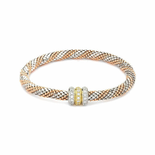 Rose Silver  CZ Beaded Magnetic Popcorn Bracelet - ABB112B