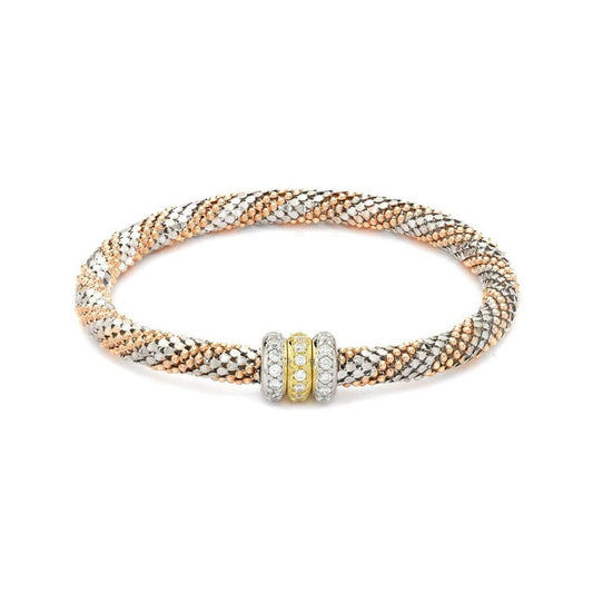 Rose Silver  CZ Beaded Magnetic Popcorn Bracelet - ABB112B