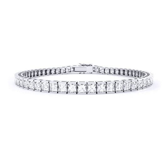 Silver  CZ Square Princess Tennis Bracelet 17.00CTS 7inch 18cm - ABB114