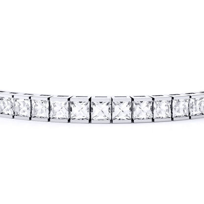 Sterling Silver  CZ Square Princess Tennis Bracelet 17.00CTS 7inch 18cm - ABB114