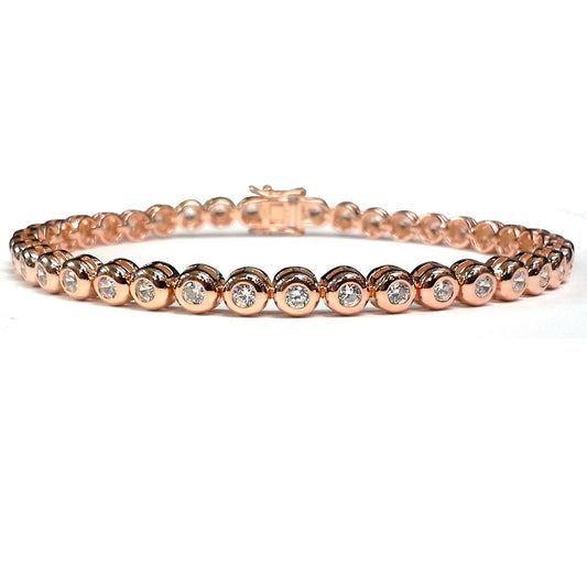 Rose Sterling Silver  CZ Rub Over Tennis Bracelet 4.5mm - ABB116C