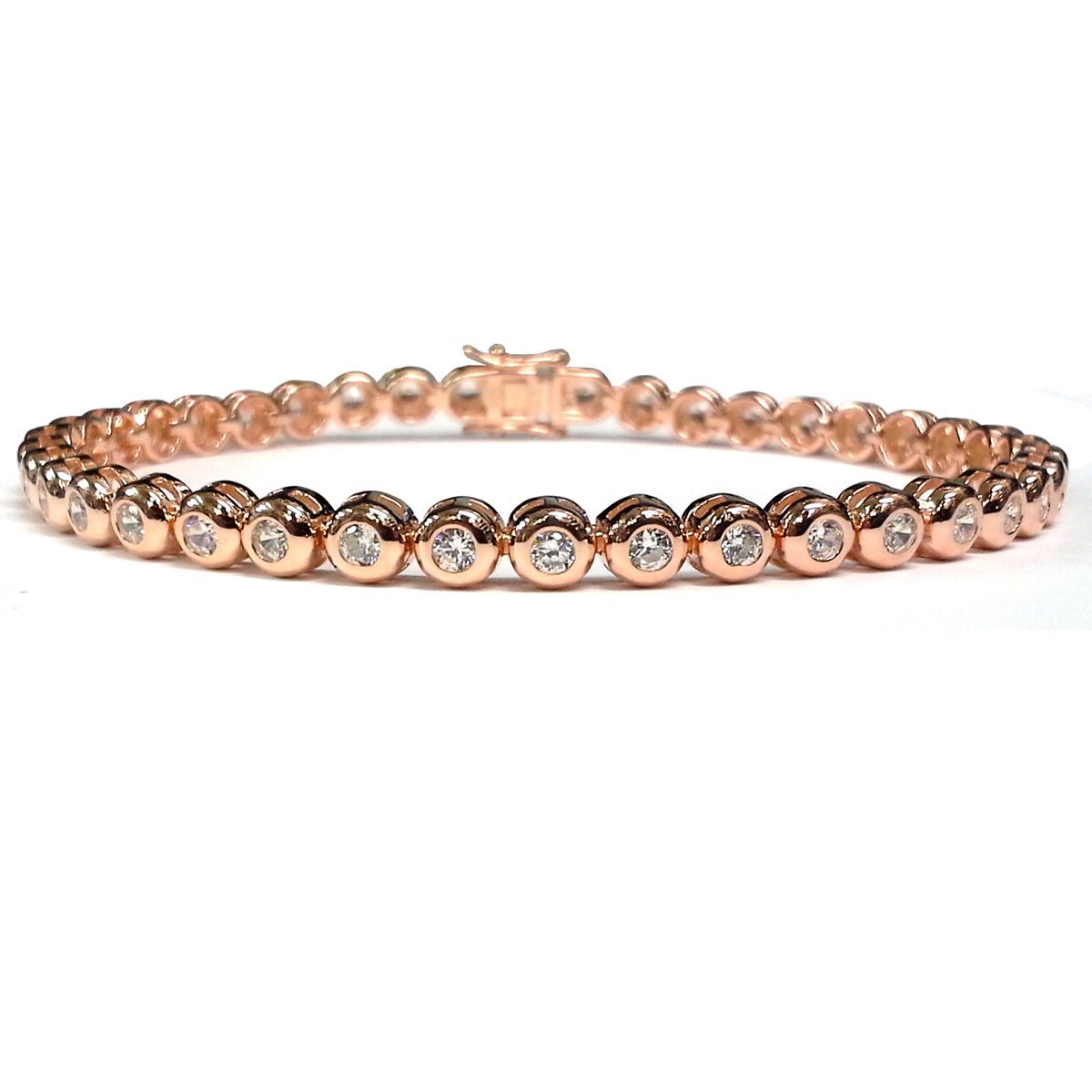 Rose Sterling Silver  CZ Rub Over Tennis Bracelet 4.5mm - ABB116C