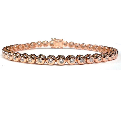 Rose Sterling Silver  CZ Rub Over Tennis Bracelet 4.5mm - ABB116C