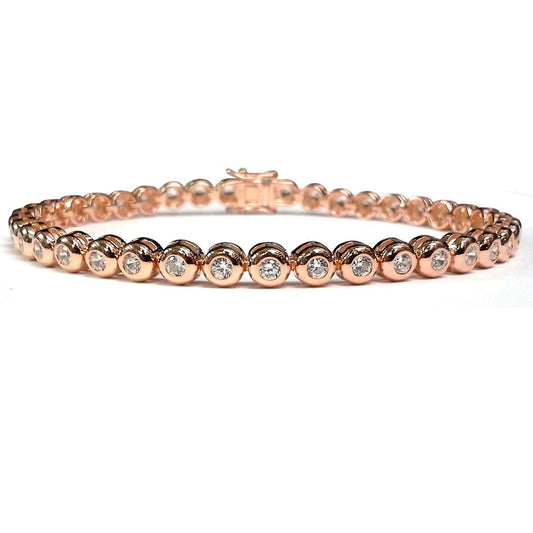 Rose Sterling Silver  CZ Rub Over Tennis Bracelet 4.5mm - ABB116C