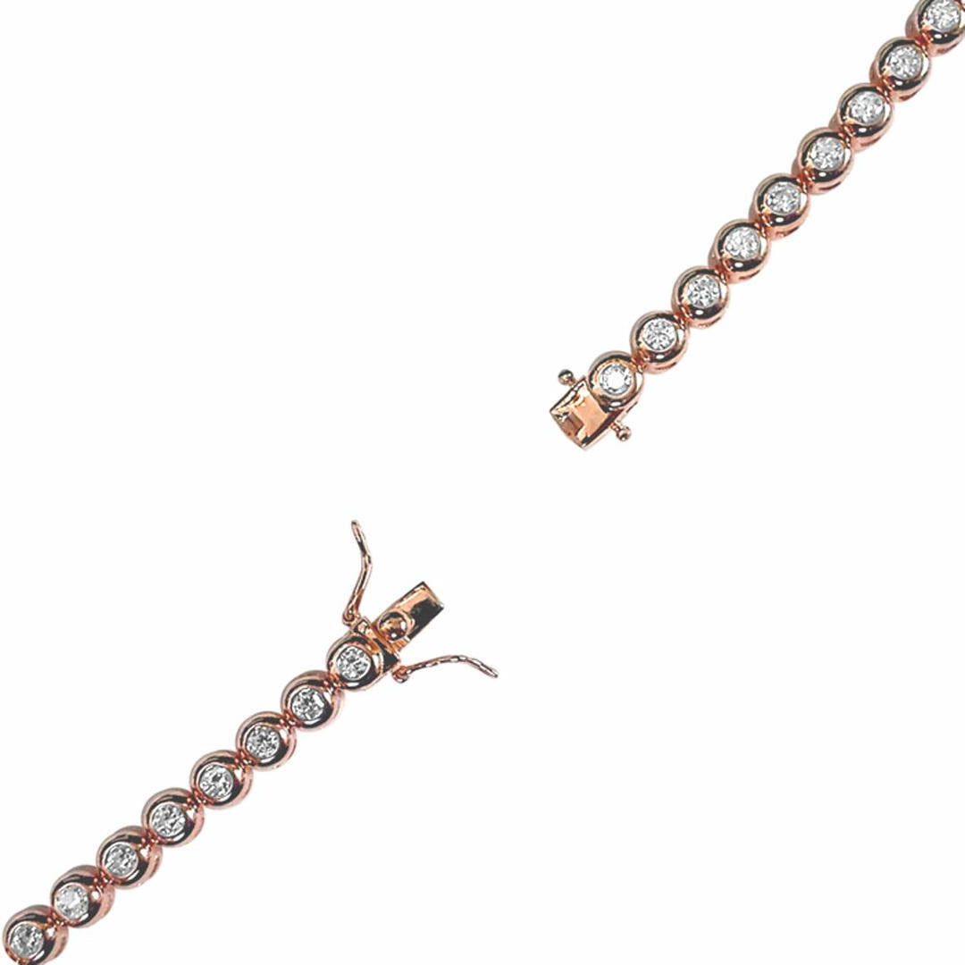 Rose Sterling Silver  CZ Rub Over Tennis Bracelet 4.5mm - ABB116C