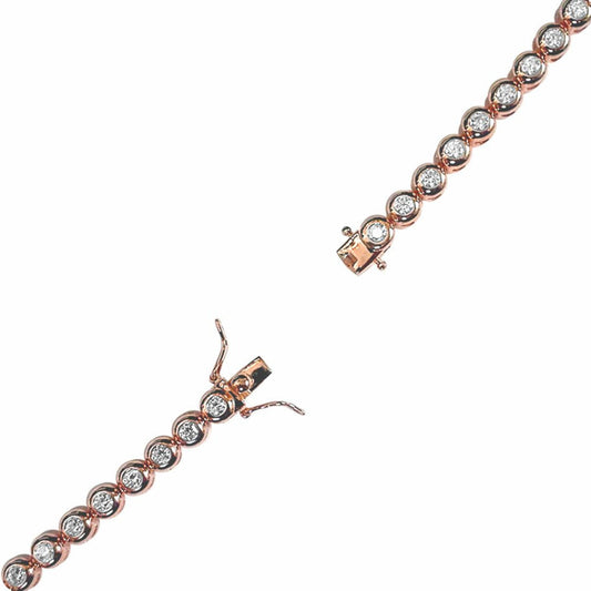 Rose Sterling Silver  CZ Rub Over Tennis Bracelet 4.5mm - ABB116C