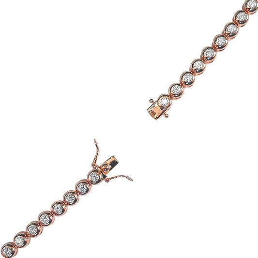 Rose Sterling Silver  CZ Rub Over Tennis Bracelet 4.5mm - ABB116C