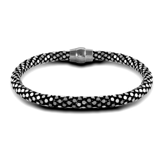 Silver  black rhodium Snake skin Mirror Popcorn Chain Bracelet - ABB135C